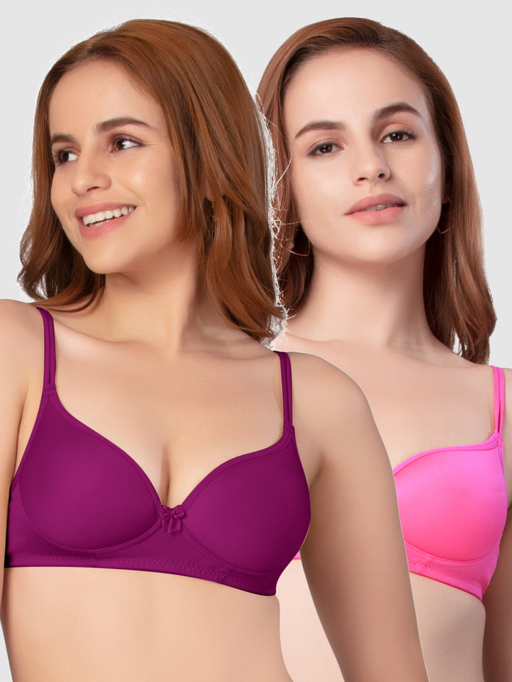 Daisy Dee Dark Pink and Magenta Padded Non-Wired Full Coverage Bra Pack of 2 - NKWI-D.Pink/Magenta