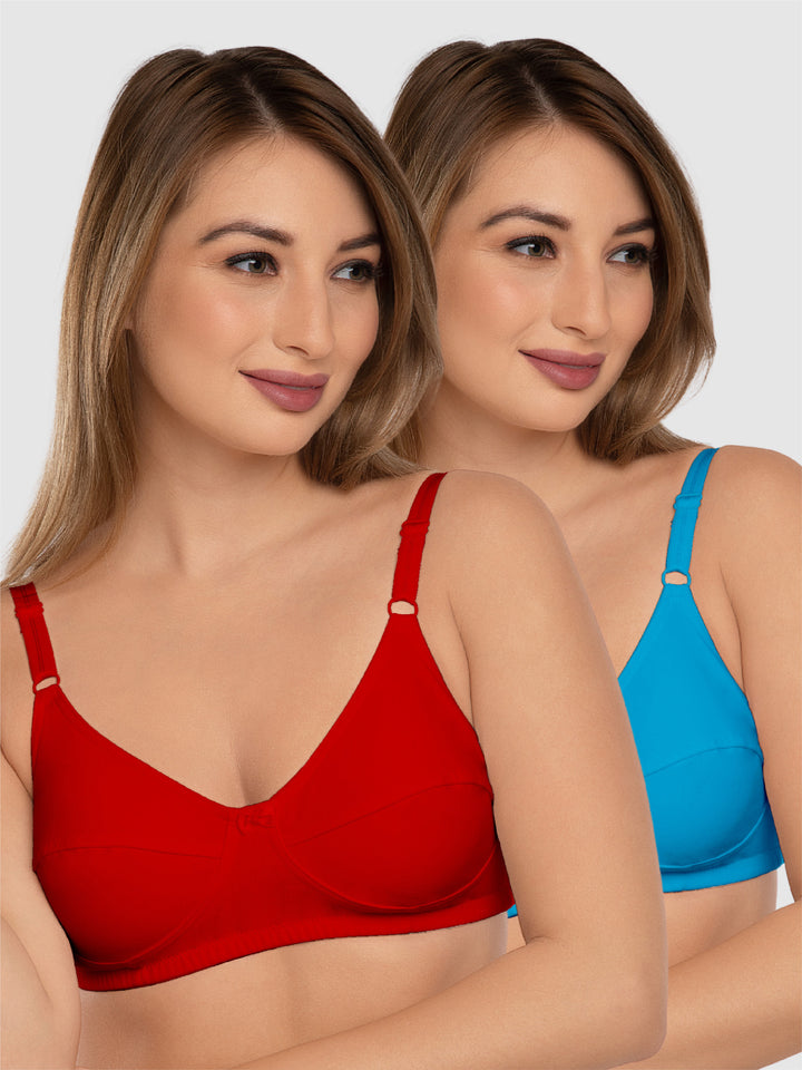 Daisy Dee Red and T.Blue Non Padded Non-Wired Full Coverage Bra Pack of 2 - NSHTL-RED/T.BLUE