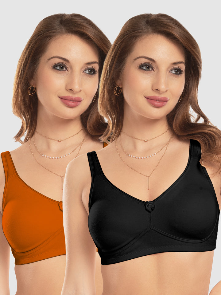 Daisy Dee Sunset Yellow and Black Non Padded Non-Wired Full Coverage T-Shirt Bra Pack of 2 - NDLGHT-S.Yellow/Black