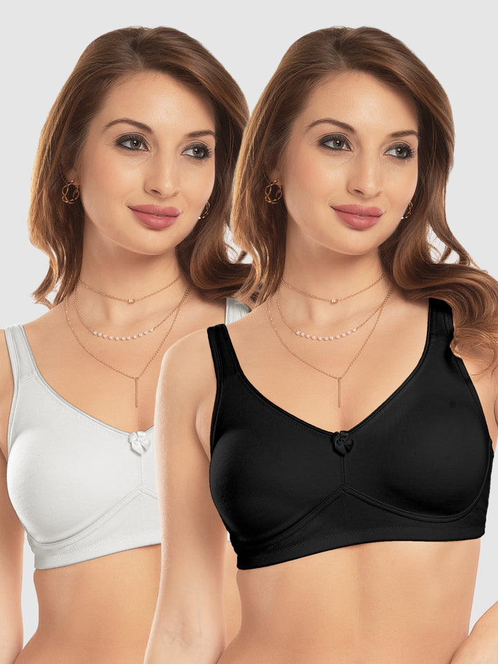 Daisy Dee White and Black Non Padded Non-Wired Full Coverage T-Shirt Bra Pack of 2 - NDLGHT-White/Black