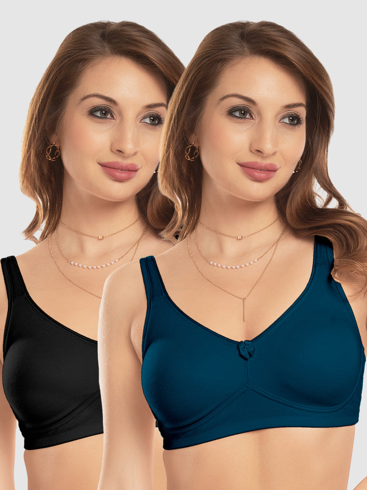Daisy Dee E. Blue and Black Non Padded Non-Wired Full Coverage T-Shirt Bra Pack of 2 - NDLGHT-E.Blue/Black