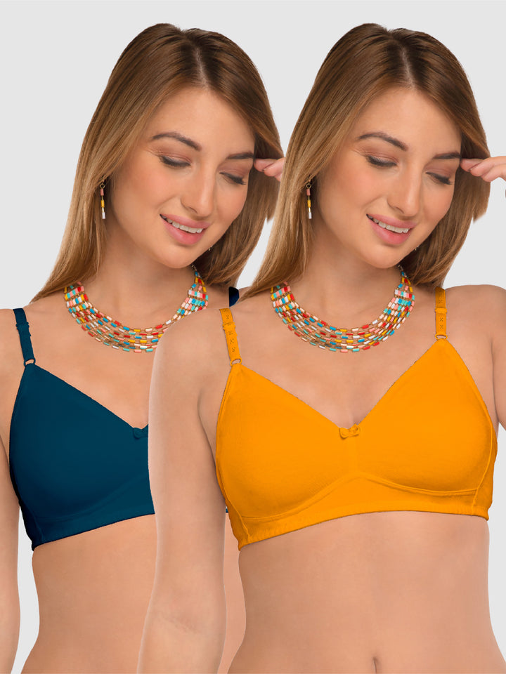 Daisy Dee Yellow and E.Blue Non Padded Non-Wired Full Coverage T-Shirt Bra Pack of 2 - NDSZN-Yellow/E.Blue