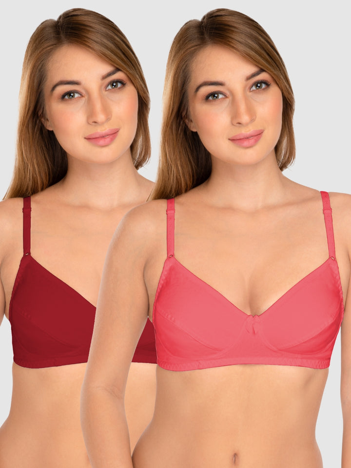 Daisy Dee Carrot and Maroon Non Padded Wirefree Full Coverage T-Shirt Bra Pack of 2 - NCLBR-CARROT/MAROON