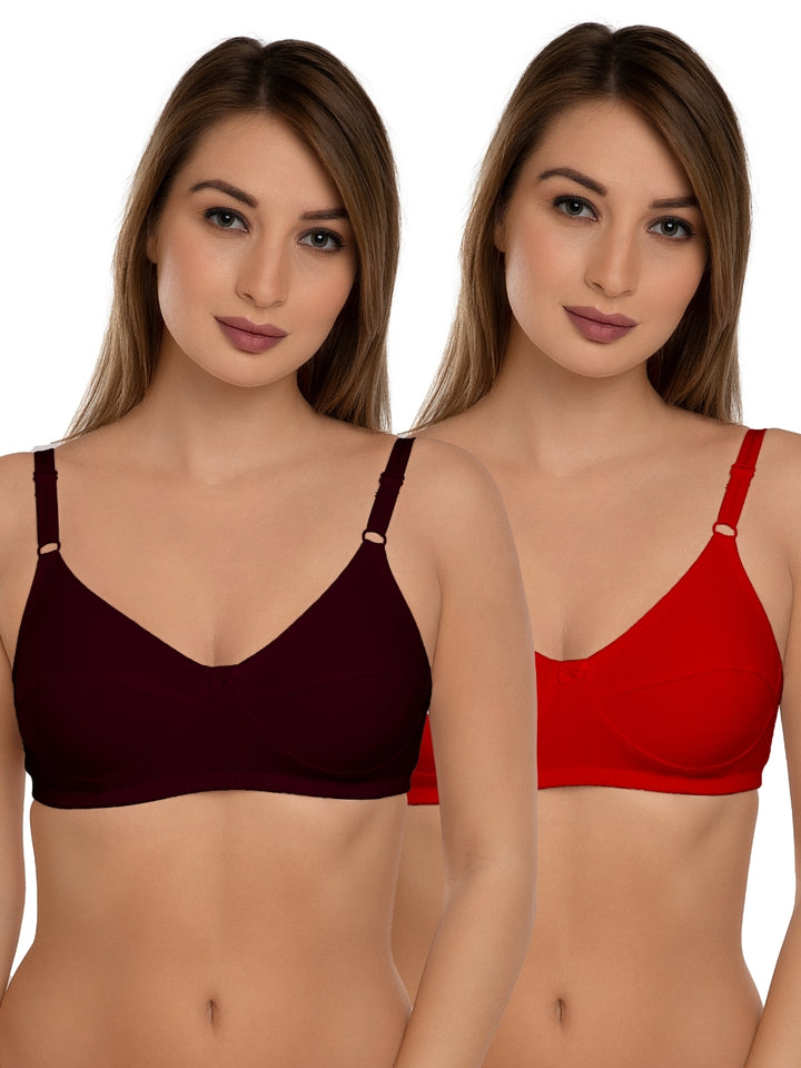 Daisy Dee Red and Maroon Non Padded Non-Wired Full Coverage Bra Pack of 2 - NSHTL-RED/MAROON