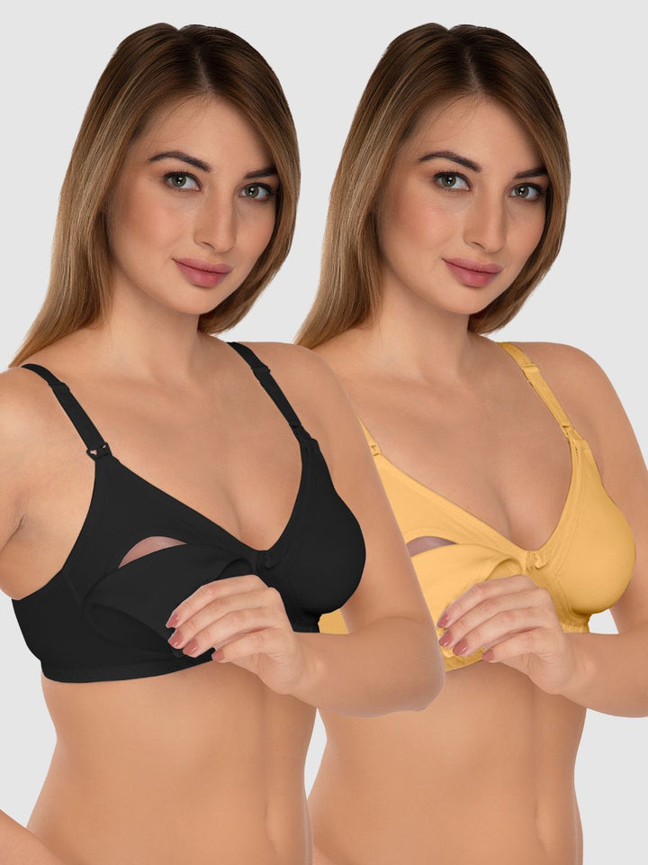 Daisy Dee Skin and Black Non Padded Full Coverage Maternity Bra Pack of 2 - NMDNA-Skin/Black