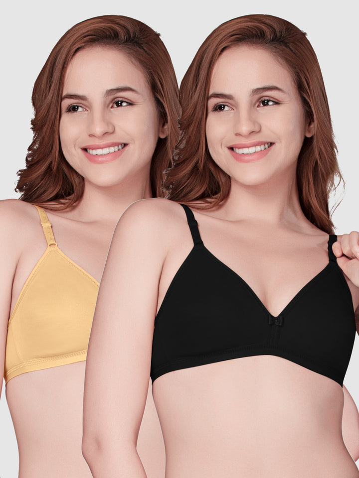 Daisy Dee Black and Skin Non Padded Non Wired Full Coverage Bra Pack of 2 - NADR-Black/Skin