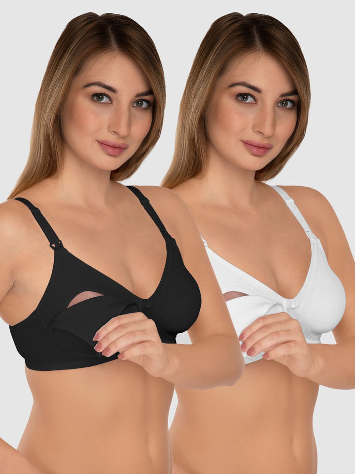 Daisy Dee Black and White Non Padded Full Coverage Maternity Bra Pack of 2 - NMDNA-Black/White