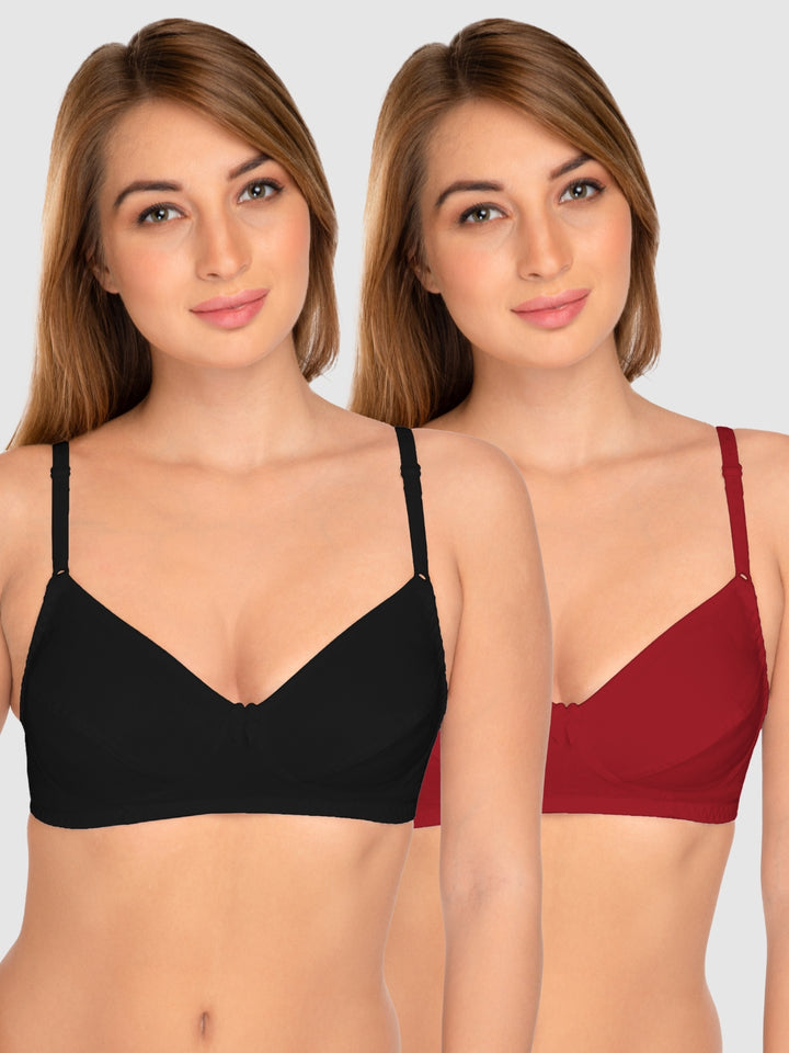 Daisy Dee Black and Maroon Non Padded Wirefree Full Coverage T-Shirt Bra Pack of 2 - NCLBR-BLACK/MAROON