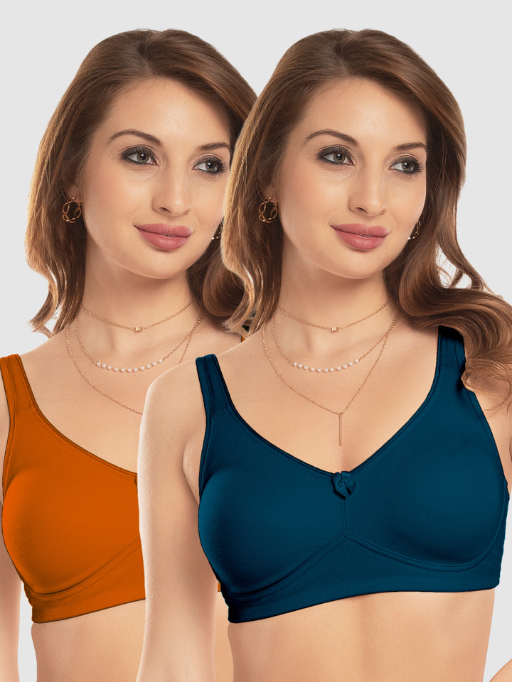 Daisy Dee E. Blue and Sunset Yellow Non Padded Non-Wired Full Coverage T-Shirt Bra Pack of 2 - NDLGHT-E.Blue/S.Yellow