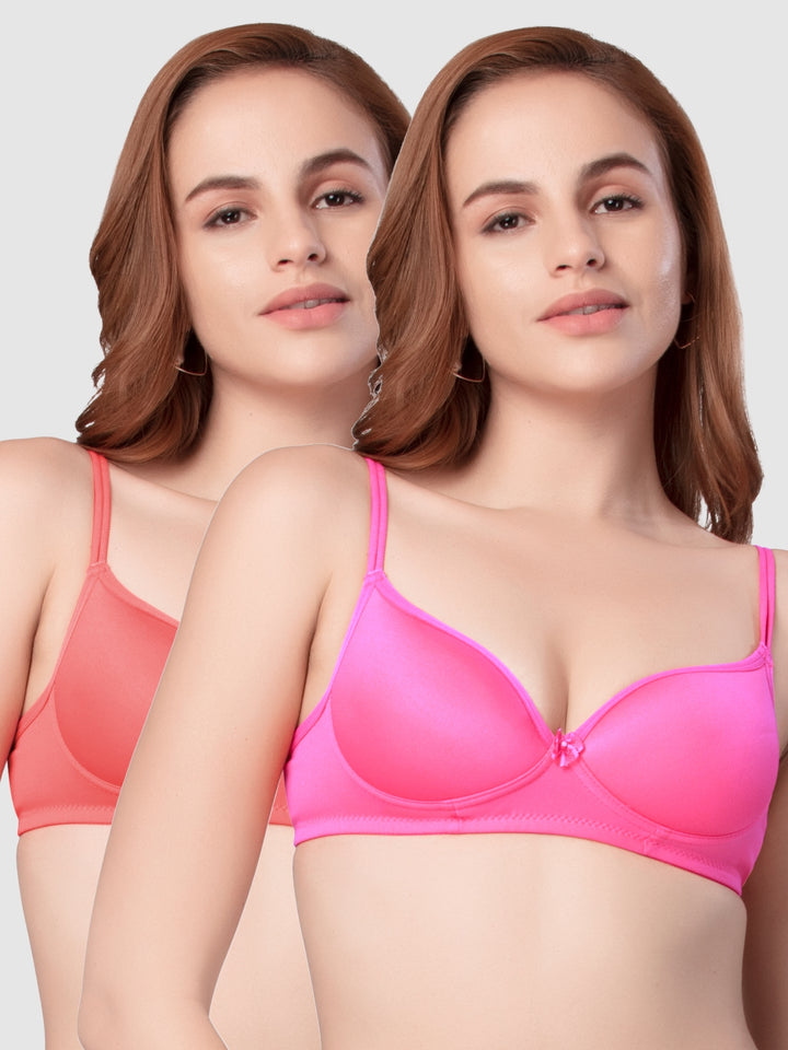 Daisy Dee Carrot and Dark Pink Padded Non-Wired Full Coverage Bra Pack of 2 - NKWI-Carrot/D.Pink