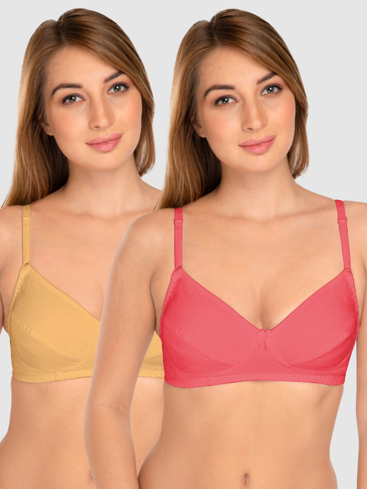 Daisy Dee Skin and Carrot Non Padded Wirefree Full Coverage T-Shirt Bra Pack of 2 - NCLBR-SKIN/CARROT