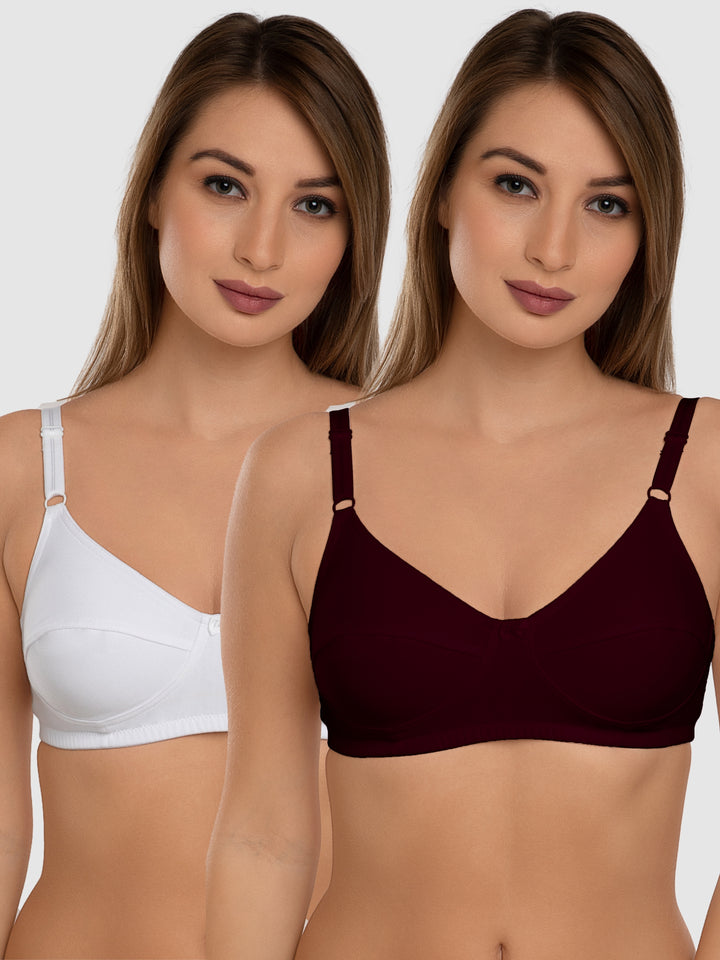 Daisy Dee White and Maroon Non Padded Non-Wired Full Coverage Bra Pack of 2 - NSHTL-WHITE/MAROON