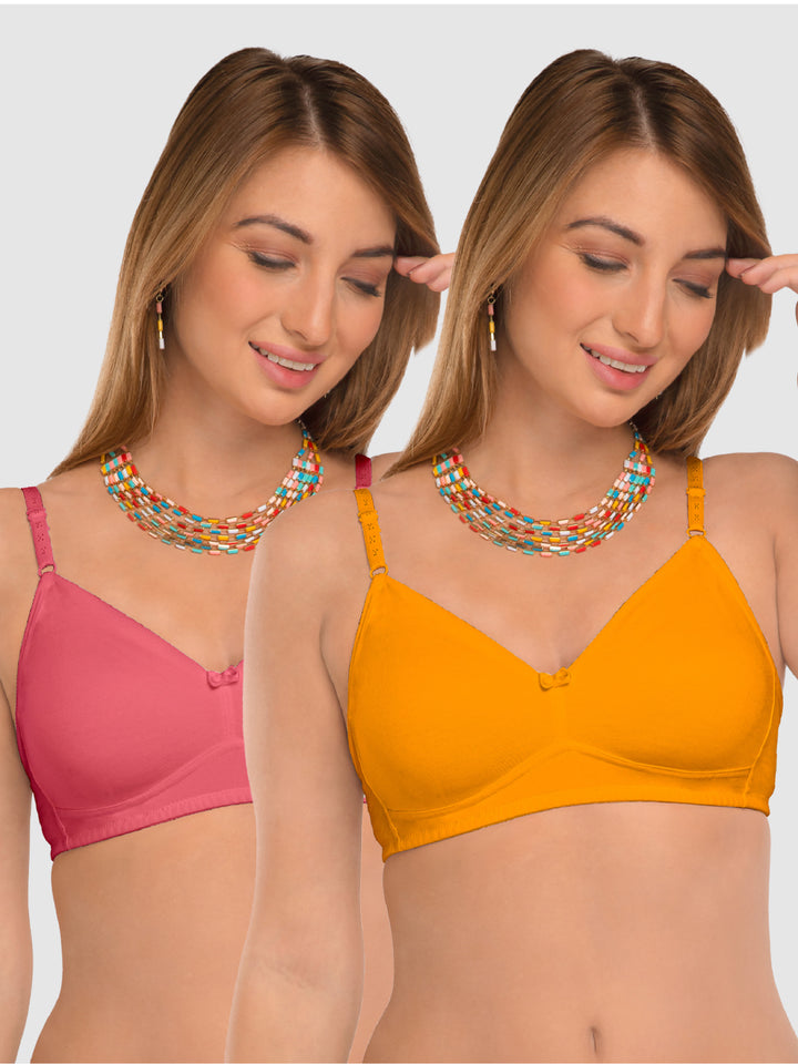 Daisy Dee Carrot and Yellow Non Padded Non-Wired Full Coverage T-Shirt Bra Pack of 2 - NDSZN-Carrot/Yellow