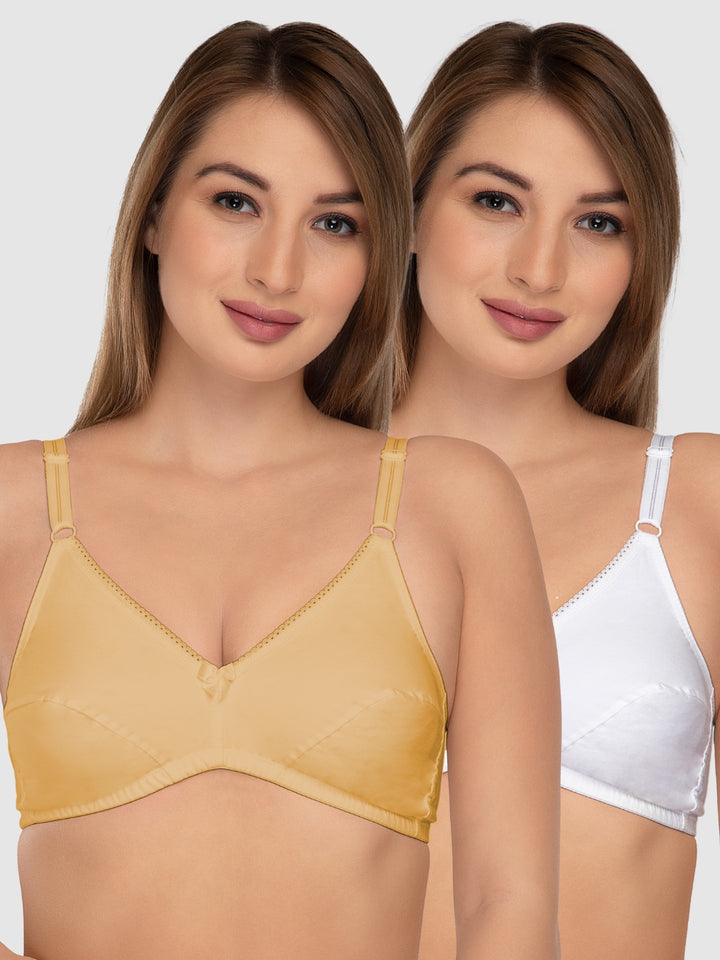 Daisy Dee White and Skin Non Padded Non-Wired Full Coverage Everyday Bra Pack of 2 - NFERY-White/Skin