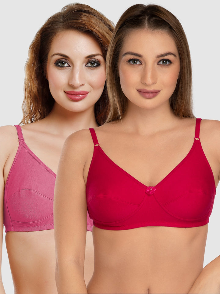 Daisy Dee Rose Pink and Crimson Red Non Padded Non-Wired Full Coverage Bra Pack of 2 - NSARH-R.PINK/CRIMSON RED