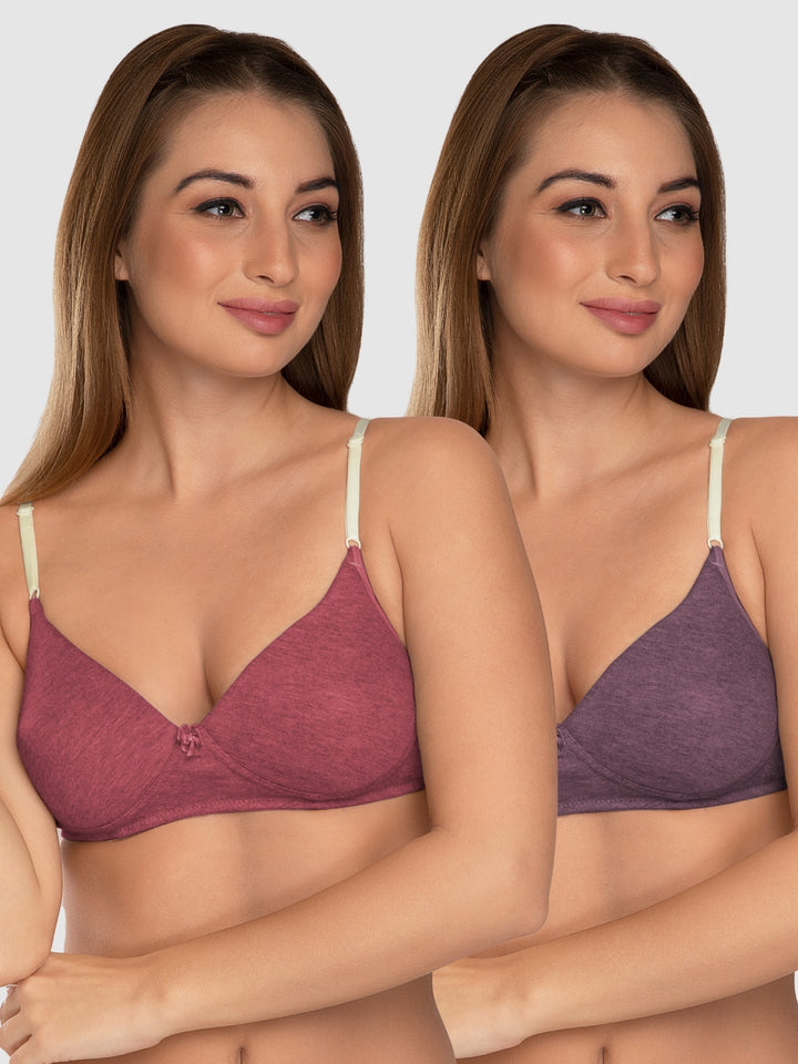 Daisy Dee Red and Wine Padded Non-Wired Full Coverage Bra Pack of 2 - NJZZ-RED/WINE