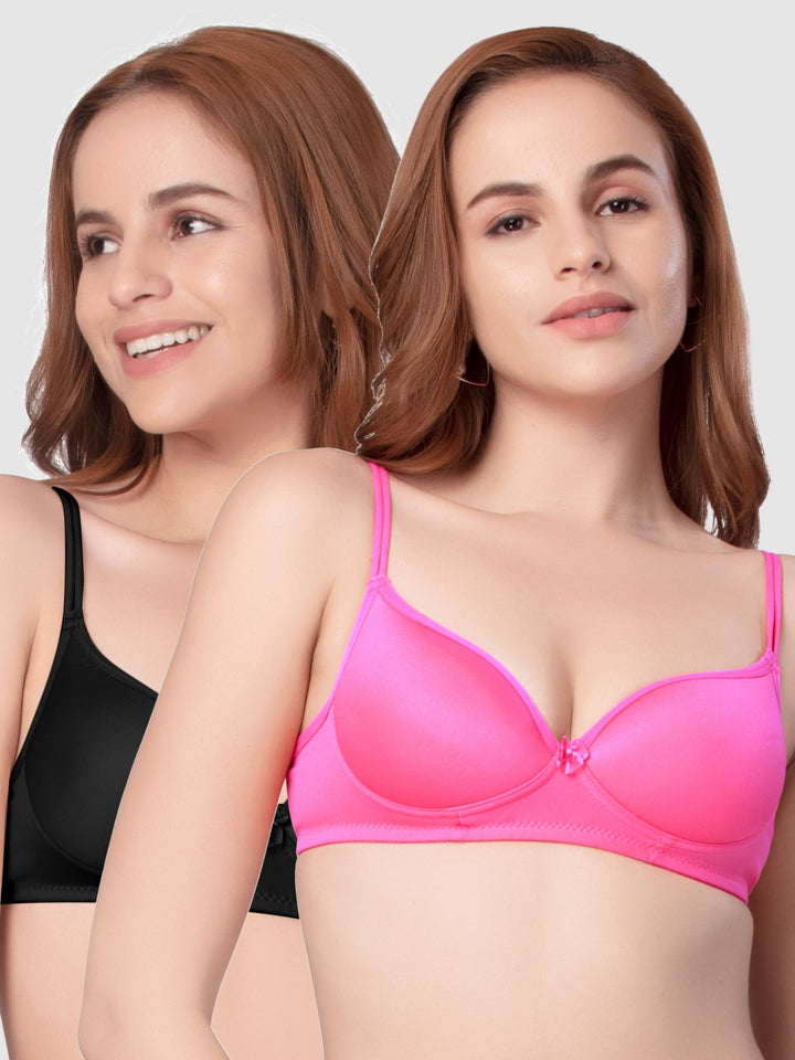 Daisy Dee Black and Dark Pink Padded Non-Wired Full Coverage Bra Pack of 2 - NKWI-Black/D.Pink