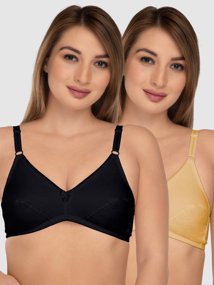 Daisy Dee Black and Skin Non Padded Non-Wired Full Coverage Everyday Bra Pack of 2 - NFERY-Black/Skin