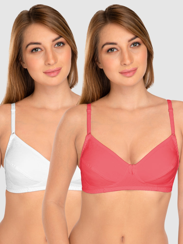 Daisy Dee White and Carrot Non Padded Wirefree Full Coverage T-Shirt Bra Pack of 2 - NCLBR-WHITE/CARROT