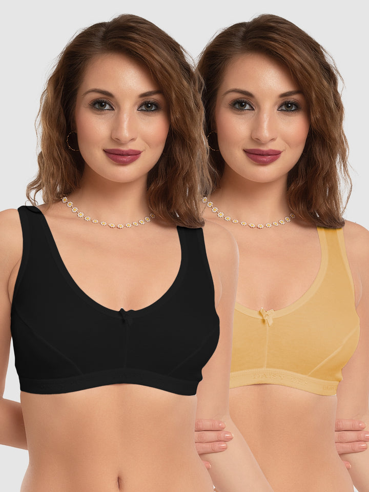 Daisy Dee Black and Skin Non Padded Wirefree Full Coverage Sports Bra Pack of 2 - NLRA-BLACK/SKIN