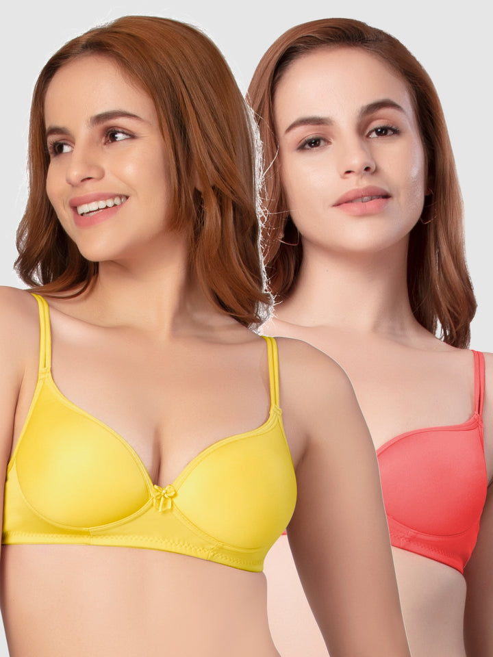 Daisy Dee Carrot and Yellow Padded Non-Wired Full Coverage Bra Pack of 2 - NKWI-Carrot/Yellow