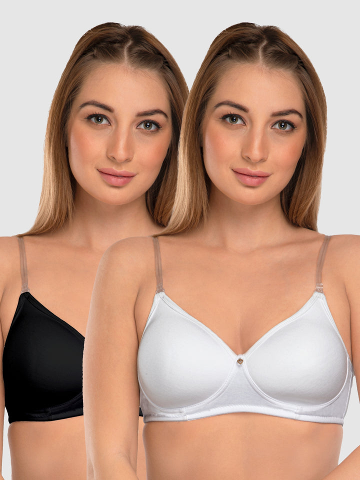 Daisy Dee Black and White Non Padded Non-Wired Full Coverage Bra Pack of 2 - NMPL-Black/White