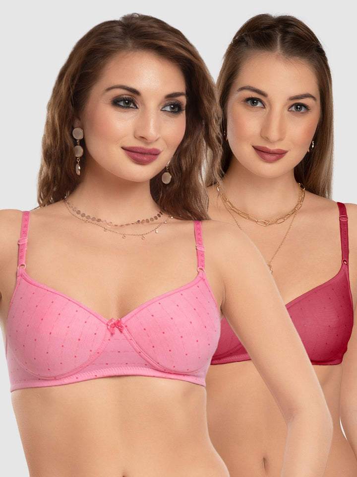 Daisy Dee Crimson Red and Pink Padded Non-Wired Full Coverage T-Shirt Bra Pack of 2 - NCHL-C.RED/PINK
