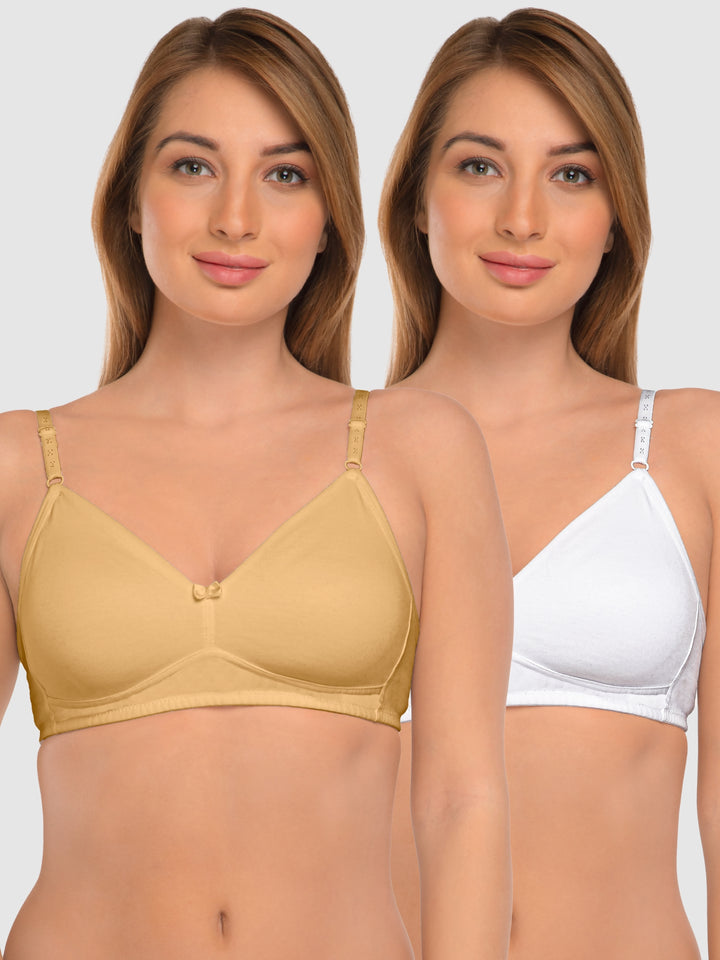 Daisy Dee White and Skin Non Padded Non-Wired Full Coverage T-Shirt Bra Pack of 2 - NDSZN-White/Skin