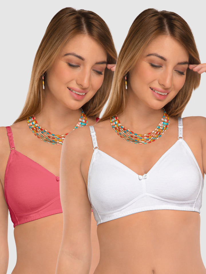 Daisy Dee Carrot and White Non Padded Non-Wired Full Coverage T-Shirt Bra Pack of 2 - NDSZN-Carrot/White