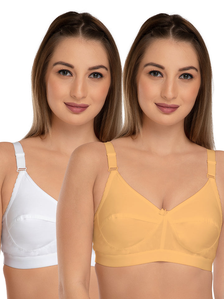 Daisy Dee Skin and White Non Padded Non Wired Full Coverage Bra Pack of 2 - NACNT-Skin/White