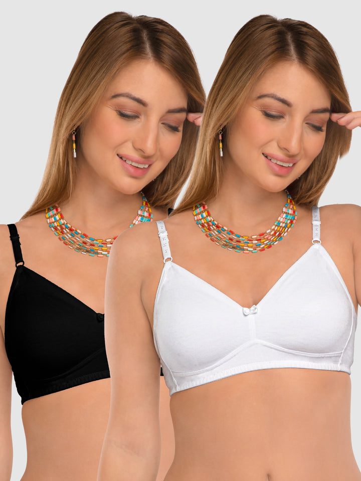 Daisy Dee Black and White Non Padded Non-Wired Full Coverage T-Shirt Bra Pack of 2 - NDSZN-Black/White