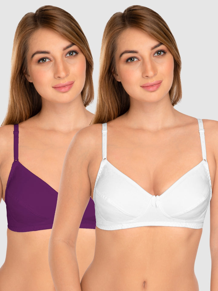 Daisy Dee White and Wine Non Padded Wirefree Full Coverage T-Shirt Bra Pack of 2 - NCLBR-WHITE/WINE