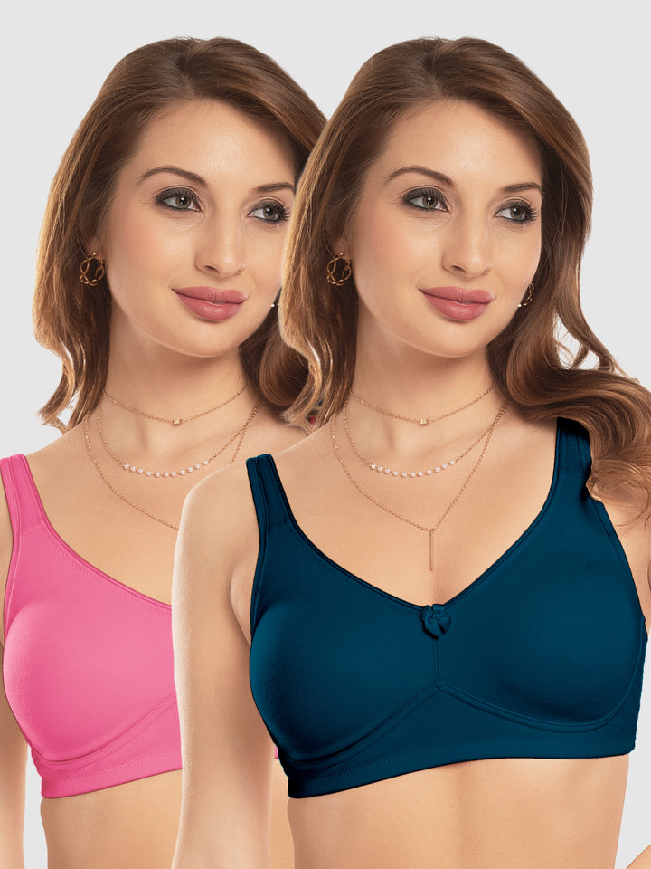 Daisy Dee Dusty Rose and E. Blue Non Padded Non-Wired Full Coverage T-Shirt Bra Pack of 2 - NDLGHT-D.Rose/E.Blue
