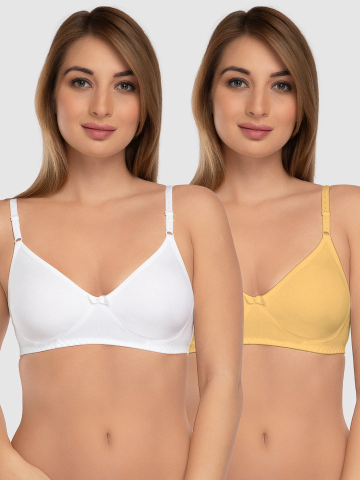 Daisy Dee White and Skin Non Padded Non-Wired Full Coverage Bra Pack of 2 - NSTRD-White/Skin