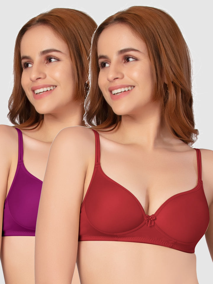 Daisy Dee Magenta and Maroon Padded Non-Wired Full Coverage Bra Pack of 2 - NKWI-Magenta/Maroon