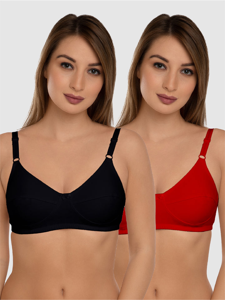 Daisy Dee Black and Red Non Padded Non-Wired Full Coverage Bra Pack of 2 - NSHTL-BLACK/RED