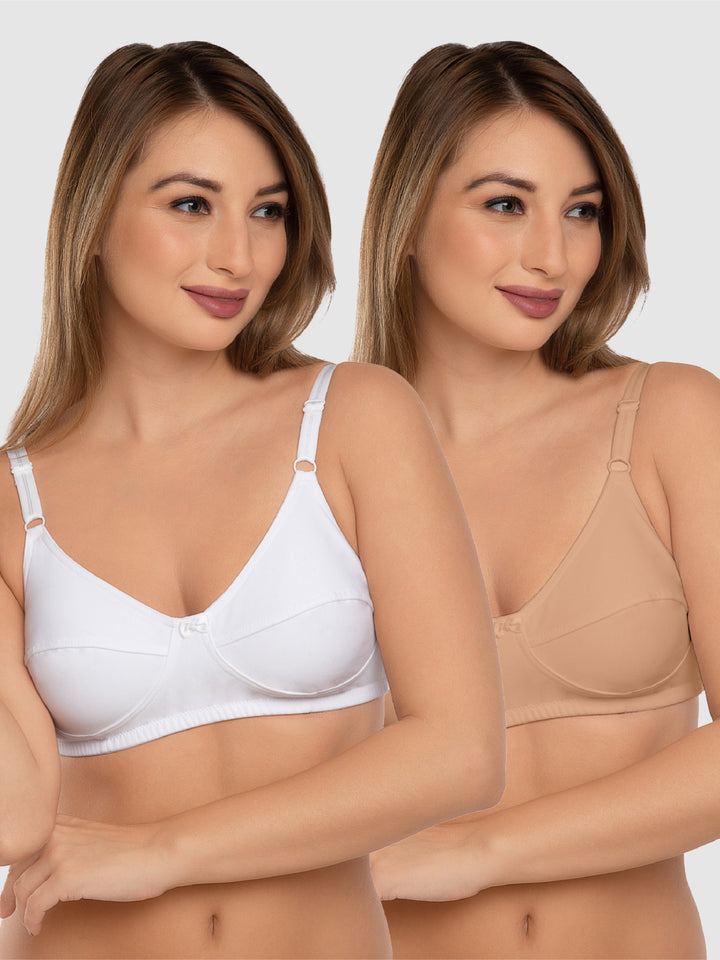 Daisy Dee Skin and White Non Padded Non-Wired Full Coverage Bra Pack of 2 - NSHTL-SKIN/WHITE