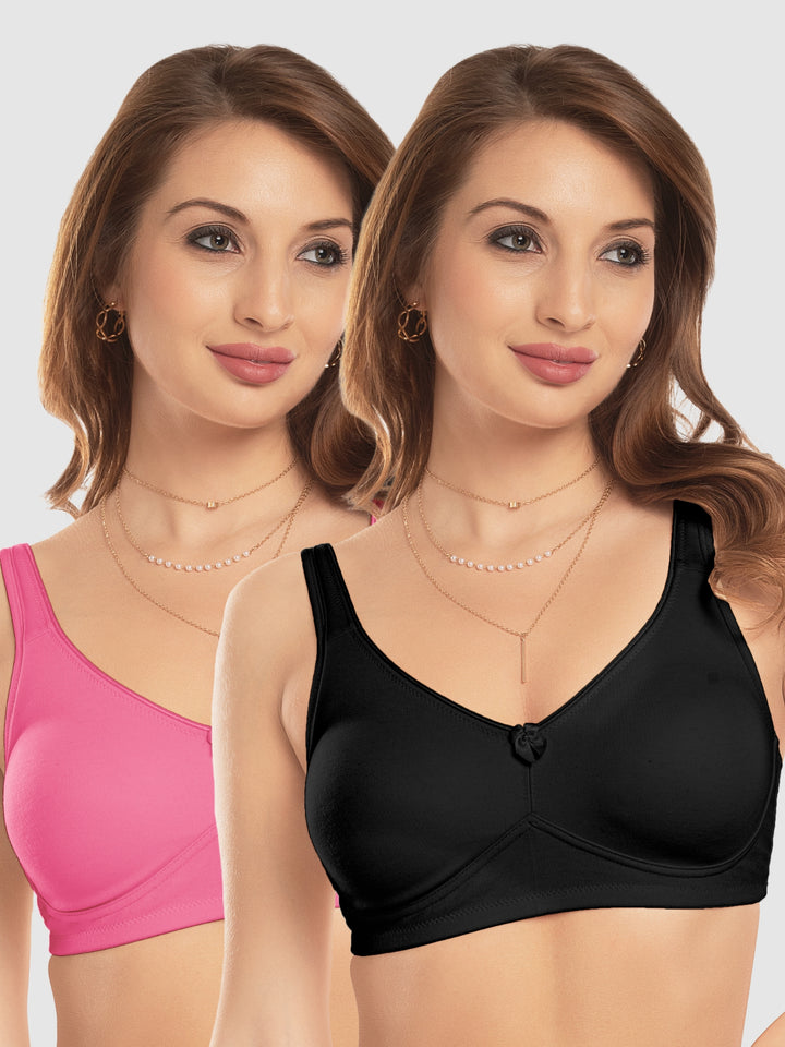 Daisy Dee Dusty Rose and Black Non Padded Non-Wired Full Coverage T-Shirt Bra Pack of 2 - NDLGHT-D.Rose/Black