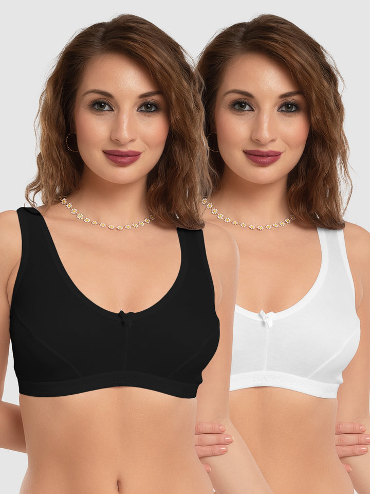 Daisy Dee White and Black Non Padded Wirefree Full Coverage Sports Bra Pack of 2 - NLRA-WHITE/BLACK