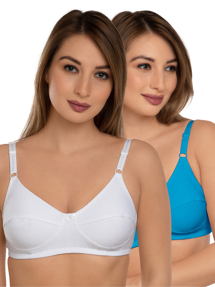 Daisy Dee T.Blue and White Non Padded Non-Wired Full Coverage Bra Pack of 2 - NSHTL-T.BLUE/WHITE