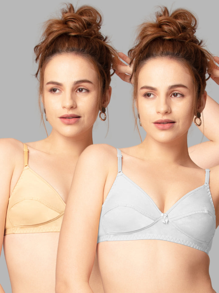 Daisy Dee Skin and White Non Padded Non-Wired Full Coverage T-Shirt Bra Pack of 2 - NARTHE-SKIN/WHITE