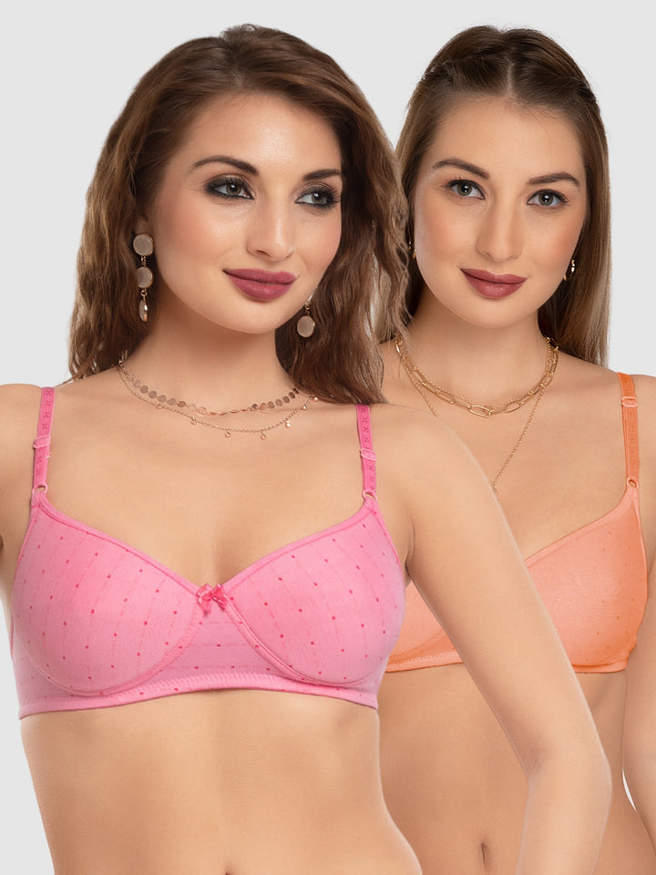 Daisy Dee Peach and Pink Padded Non-Wired Full Coverage T-Shirt Bra Pack of 2 - NCHL-PEACH/PINK