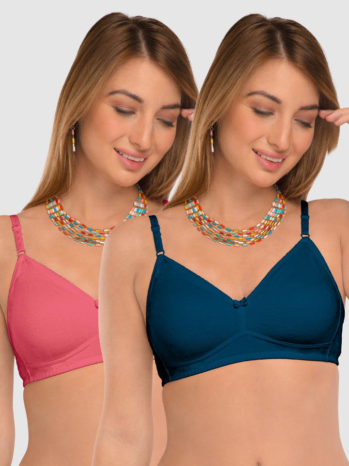 Daisy Dee Carrot and E.Blue Non Padded Non-Wired Full Coverage T-Shirt Bra Pack of 2 - NDSZN-Carrot/E.Blue