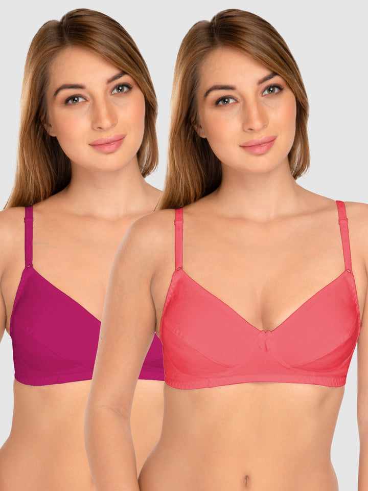Daisy Dee Carrot and Rani Pink Non Padded Wirefree Full Coverage T-Shirt Bra Pack of 2 - NCLBR-CARROT/R.PINK