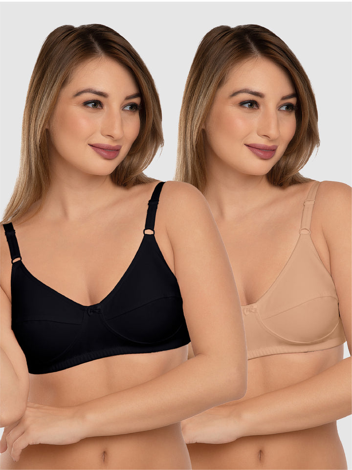 Daisy Dee Black and Skin Non Padded Non-Wired Full Coverage Bra Pack of 2 - NSHTL-BLACK/SKIN