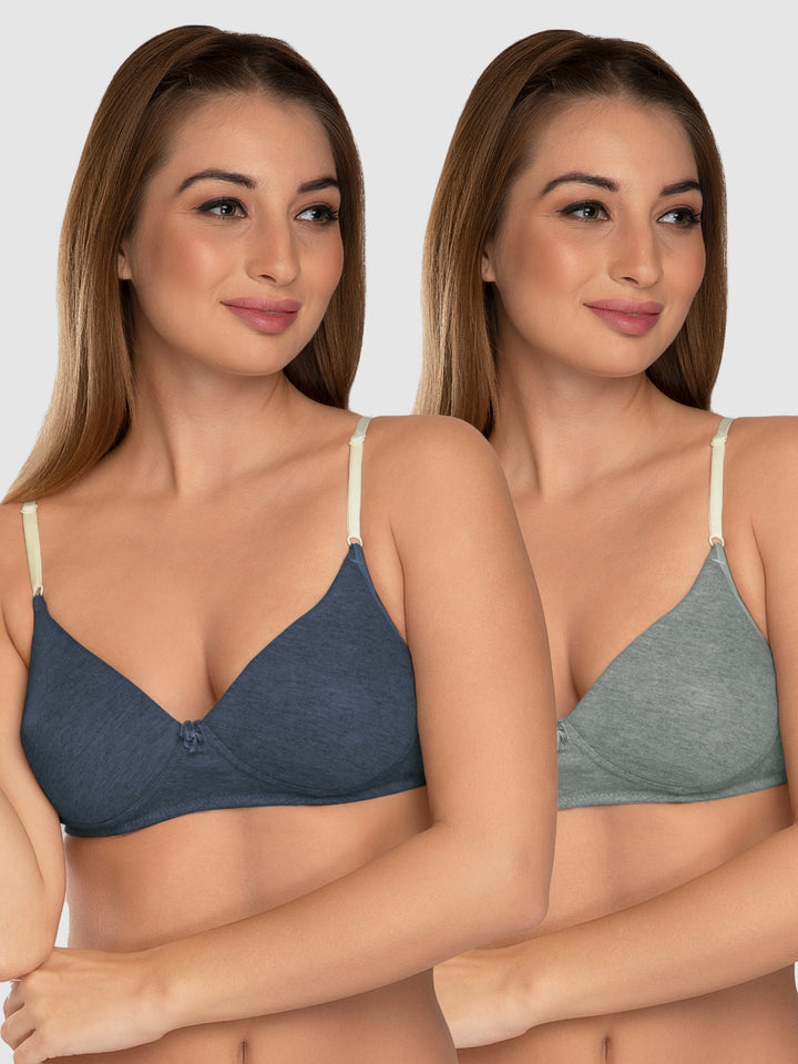 Daisy Dee Denim Blue and Light Grey Padded Non-Wired Full Coverage Bra Pack of 2 - NJZZ-D.BLUE/L.GREY