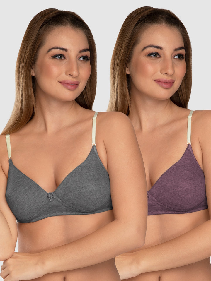 Daisy Dee Dark Grey and Wine Padded Non-Wired Full Coverage Bra Pack of 2 - NJZZ-D.GREY/WINE