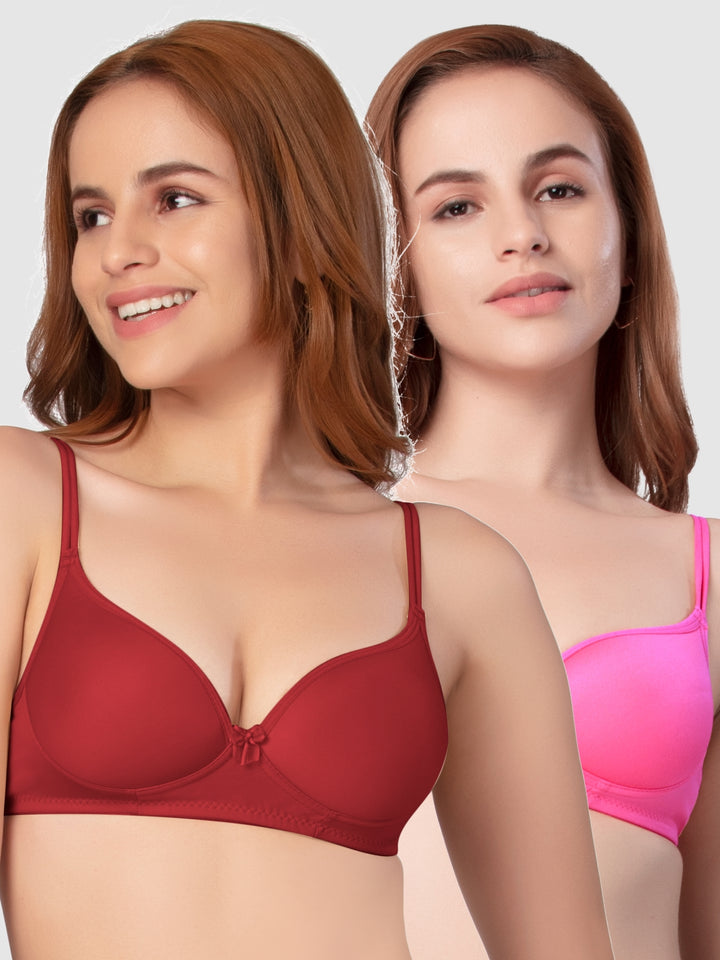 Daisy Dee Dark Pink and Maroon Padded Non-Wired Full Coverage Bra Pack of 2 - NKWI-D.Pink/Maroon