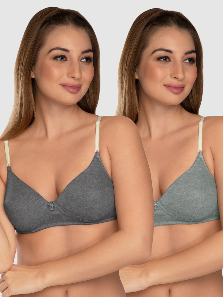Daisy Dee Light and Dark Grey Padded Non-Wired Full Coverage Bra Pack of 2 - NJZZ-L.GREY/D.GREY