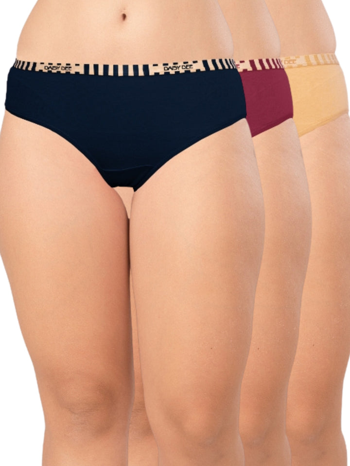 Daisy Dee Women Multicolor Solid Assorted Hipster Panty (Pack of 3) - AMBER - Panty for Women | Lovable India